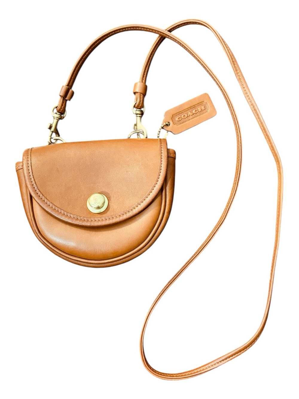 Vintage Coach Leather Belt Bag / Mini Crossbody – British Tan – Brass Hardware